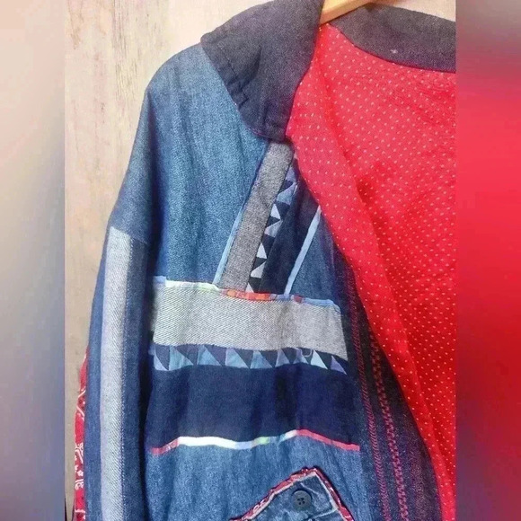 Vintage 90s Hand Made Patchwork Denim Jacket Size LG Women's - Picture 5 of 15